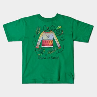 Believe In Santa Christmas Sweater Sketch Kids T-Shirt